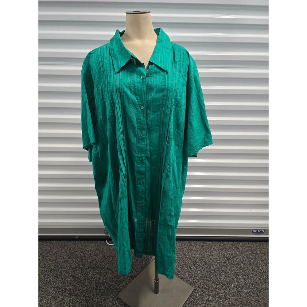 Only Necessities Green Cotton Pintuck Tunic Shirt Womens 4X Short Sleeve Blouse